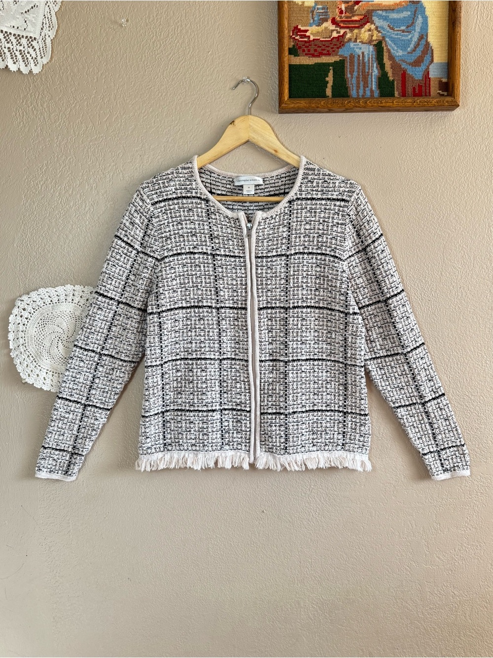 Christopher & Banks Tweed Fringe Hem Full Zip Jacket | Size Medium
